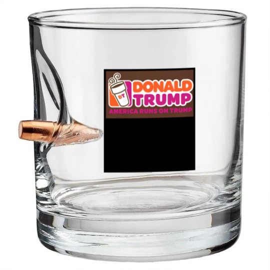 Discover America runs on Trump, Donald Trump Bullet Whiskey Glasses, Punny Bullet Whiskey Glasses, Dunkin, Coffee Bullet Whiskey Glasses