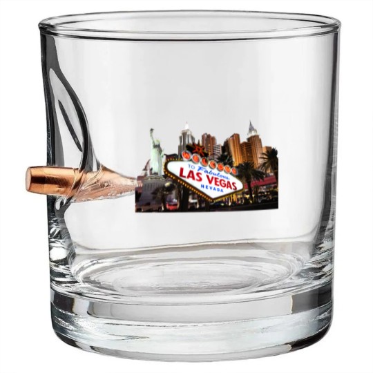 Discover Las Vegas Famous Sign Strip Building Skyline Souvenir Gift Bullet Whiskey Glasses