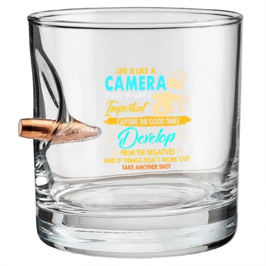Discover Funny Photographer Gift Photography Lover Life Is Like A Camera Photographer's Shot Bullet Whiskey Glasses