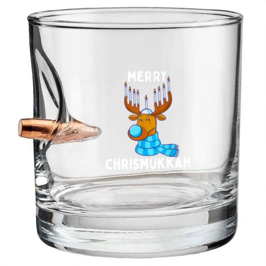 Discover Merry Chrismukkah Jewish Christmas Hanukkah Reindeer Menorah Bullet Whiskey Glasses