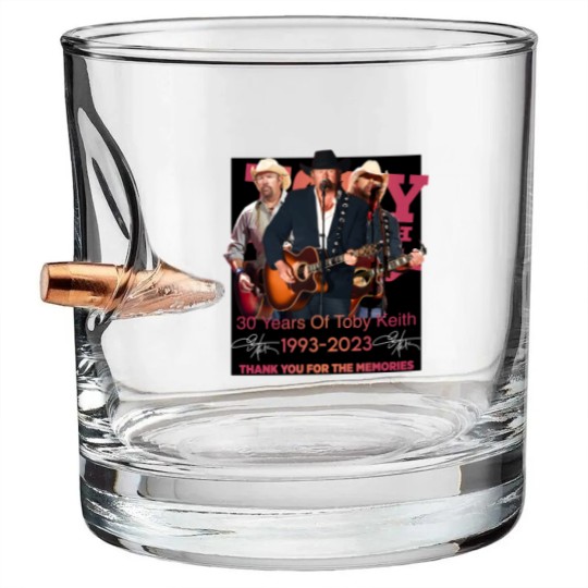 Discover New 30 Years Of Toby Keith 1993 - 2023 Thank You Bullet Whiskey Glasses