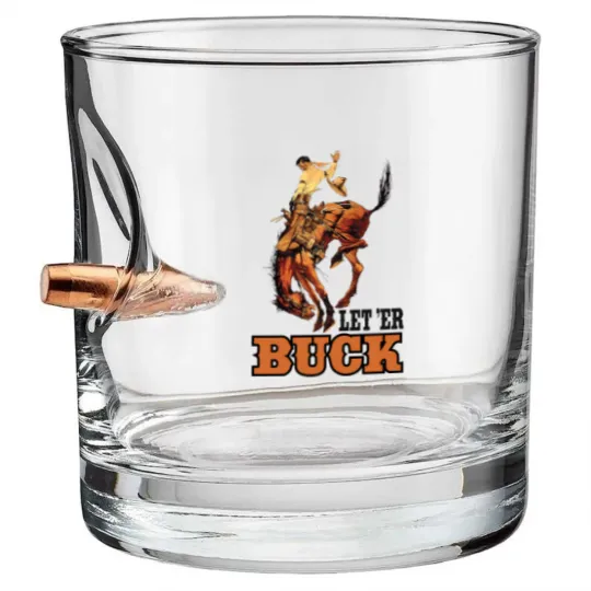 Discover Pendleton Oreon Let 'Er Buck Sticker Bullet Whiskey Glasses