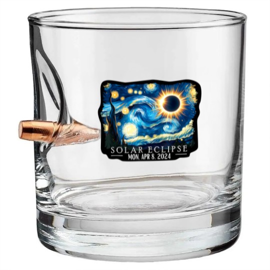 Discover Vintage American Totality Starry Night Eclipse Solar 2024 Bullet Whiskey Glasses