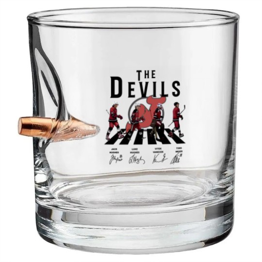 Discover Devils Walking Abbey Road Signatures Ice Hockey Bullet Whiskey Glasses, New Jersey Vintage