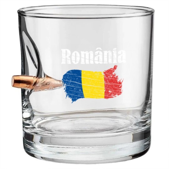 Discover Romania Romanian Flag Vintage Graphic Romania Love Bullet Whiskey Glasses