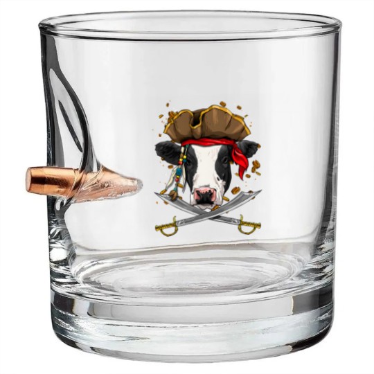 Discover Cattle Cow Pirate Cow Cattle Jolly Roger Flag Nautical Cow Lover Bullet Whiskey Glasses