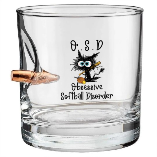 Discover Funny Black Cat Softball - O.S.D Obsessive Softbal Bullet Whiskey Glasses