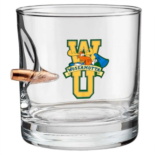 Discover Rocky and Bullwinkle Wossamotta U Logo Bullet Whiskey Glasses