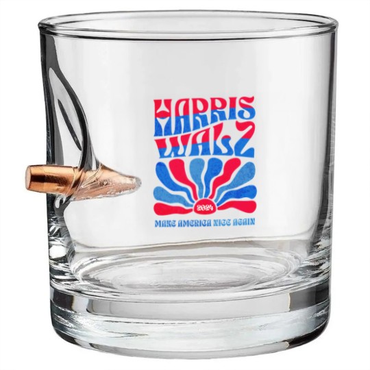 Discover Harris Walz 2024 Vintage Boho Groovy Retro red Blue Kamala Harris 2024 - Harris Walz 2024 - Bullet Whiskey Glasses