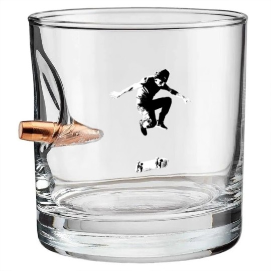 Discover Rodney Mullen Treflip B_amp_W Graphic Bullet Whiskey Glasses