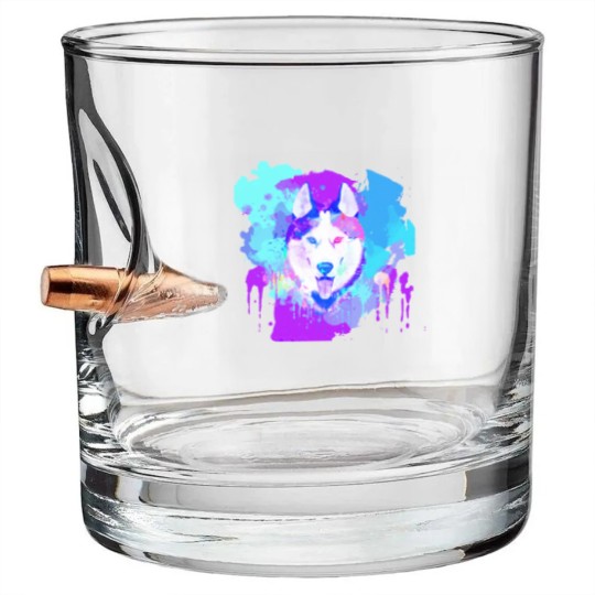 Discover Husky Artwork Husky Dog Watercolor, Husky Artwork, Husky apparel, Colorful Husky Bullet Whiskey Glasses