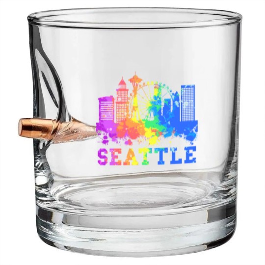 Discover Seattle Bullet Whiskey Glasses Washington Skyline Watercolor Souvenir