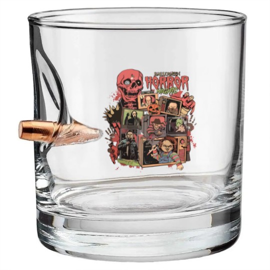 Discover Retro Horror Night  Bullet Whiskey Glasses, Halloween Bullet Whiskey Glasses, Vintage 90s Halloween Movies