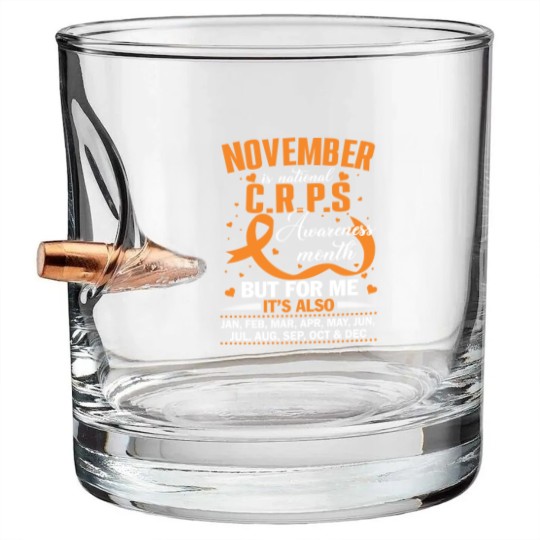 Discover In November We Wear Orange Ribbon CRPS Awareness Month / Day Bullet Whiskey Glasses