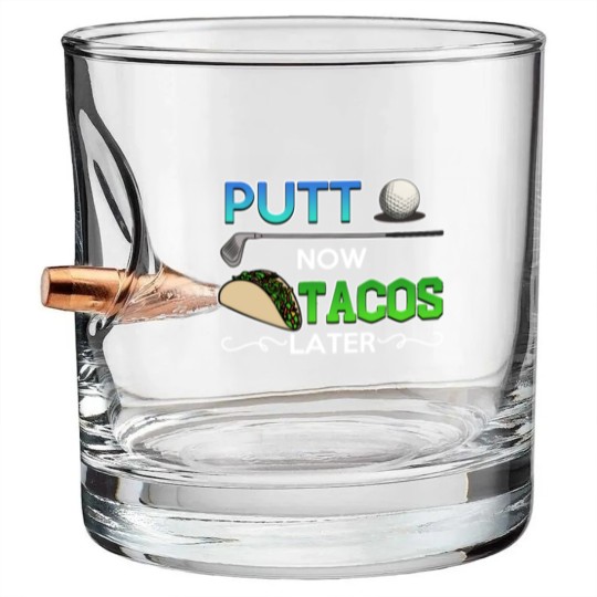 Discover Golf Gift Putt Now Tacos Later funny taco golfing Bullet Whiskey Glasses