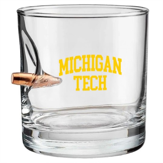 Discover michigan tech - college font curved Bullet Whiskey Glasses