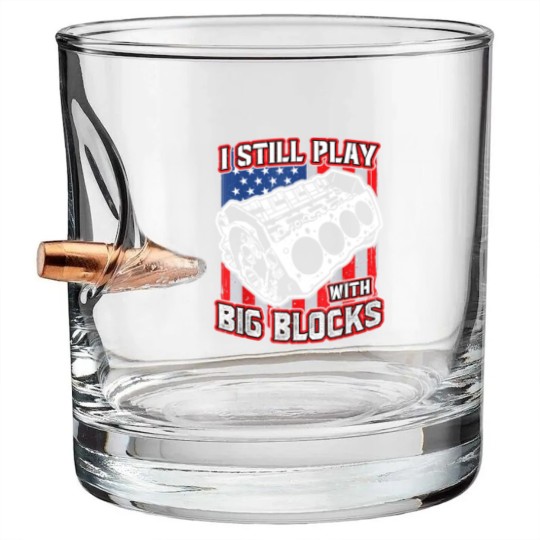 Discover I still play with big blocks - Car Mechanic Enthusiast Gear Bullet Whiskey Glasses