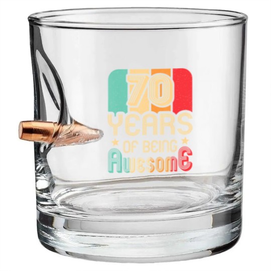Discover 70 years of being awesome 70 years old 70th birthday Bullet Whiskey Glasses