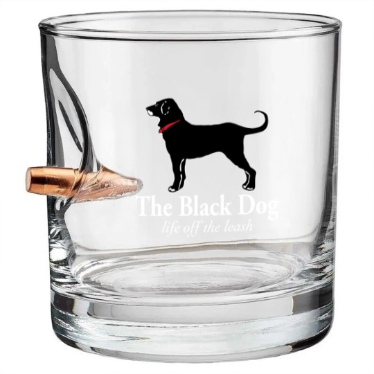 Discover The Black Dog Logo Life Off The Leash Bullet Whiskey Glasses
