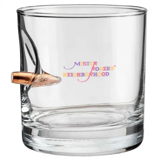 Discover Mister Rogers Colorful Logo Charcoal Bullet Whiskey Glasses