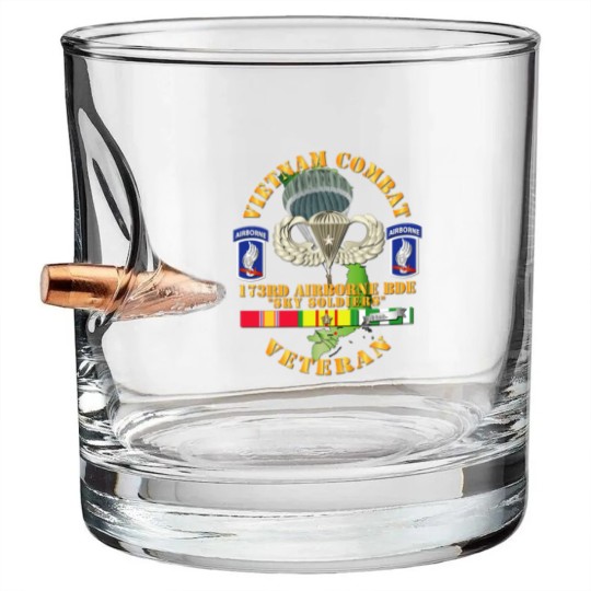 Discover Vietnam Combat Infantry Veteran w 173rd Airborne Bde SSI V1 Bullet Whiskey Glasses