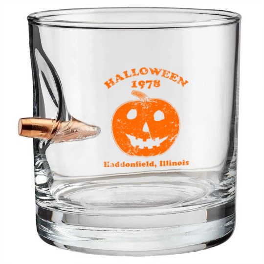 Discover Halloween 1978 holiday spooky gift myers pumpkin haddonfield Bullet Whiskey Glasses