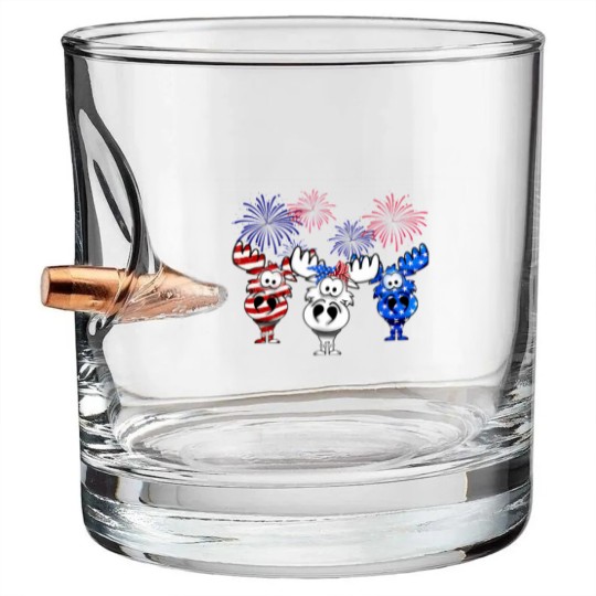Discover red white blue moose usa flag 4th of july nerdy moose americ Bullet Whiskey Glasses