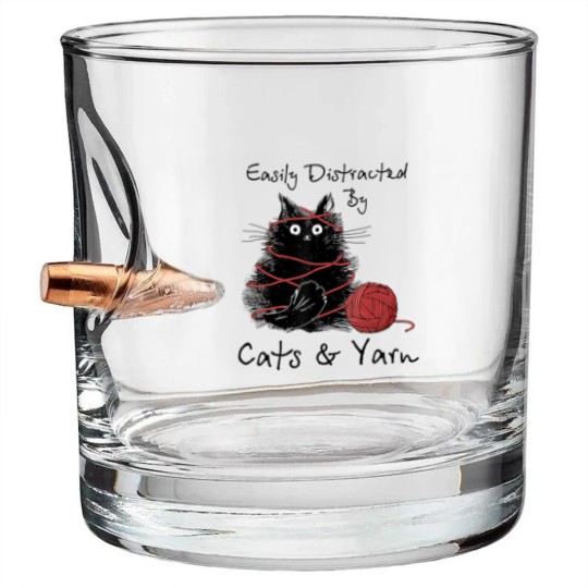 Discover Easily Distracted By Cats And Yarn Knitting Lovers Bullet Whiskey Glasses