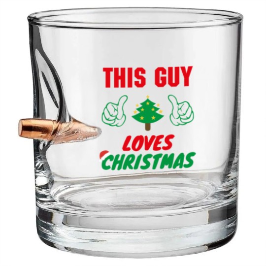 Discover This Guy Loves Christmas, Funny Mens Christmas Bullet Whiskey Glasses