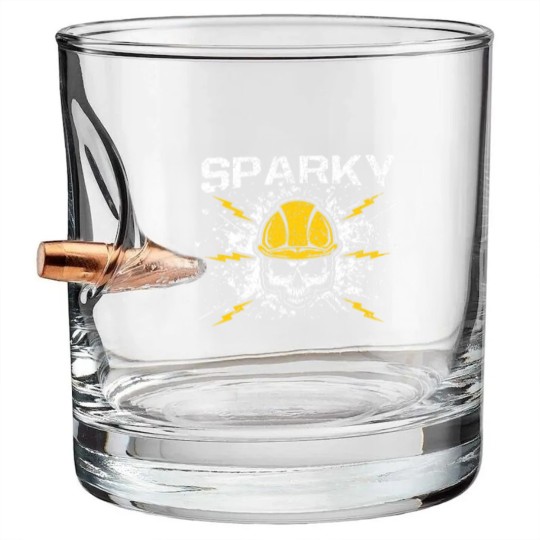 Discover Sparky Grounded Voltage Electrician Lineman Skull Bullet Whiskey Glasses