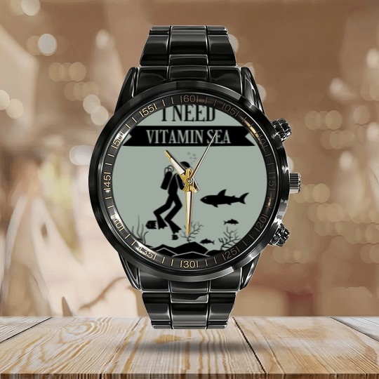 Discover Scuba, Scuba Diving Calendar Steel Band Watch, Scuba Diver Calendar Steel Band Watch