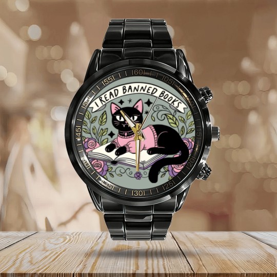 Discover I Read Banned Books Calendar Steel Band Watch, Bookish Cat Calendar Steel Band Watch