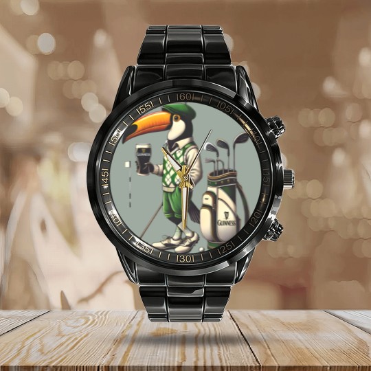 Discover Guinness Golf Irish ToucanBru Unisex Heavy Cotton Calendar Steel Band Watch