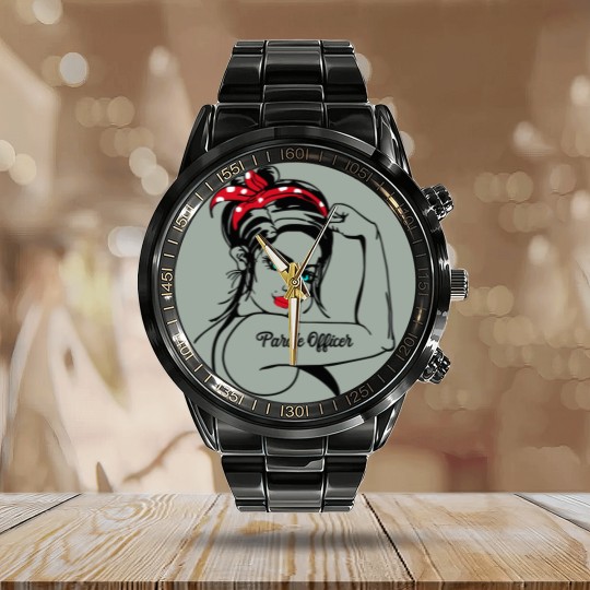 Discover 51.Parole Officer Parole Officer Rosie The Riveter Calendar Steel Band Watch