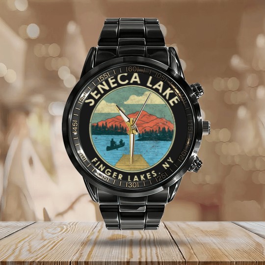 Discover Finger Lakes NY New York Seneca Lake print Calendar Steel Band Watch