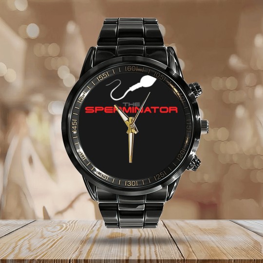 Discover The Sperminator funny Calendar Steel Band Watch