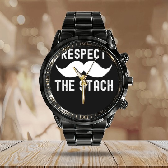 Discover funny mustache respect the stache t Calendar Steel Band Watch