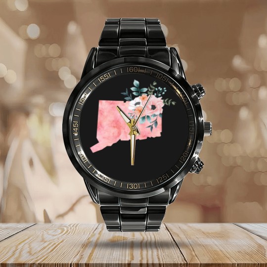 Discover Connecticut Floral - Connecticut State - Calendar Steel Band Watch