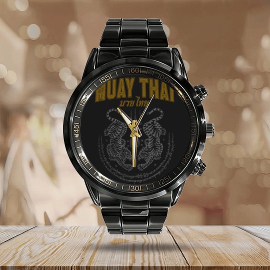 Discover twin tiger sak yant muay thai Calendar Steel Band Watch