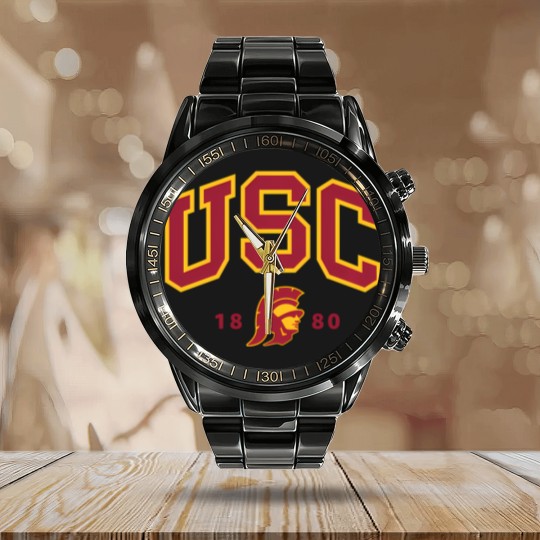 Discover usc curved block logo with cardinal gold trojan 1880 sweat Calendar Steel Band Watch
