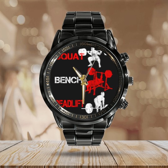 Discover Squat Bench Deadlift Calendar Steel Band Watch