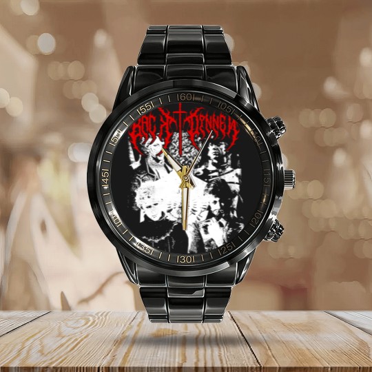Discover Girl Dinner Black Metal Vintage Calendar Steel Band Watch