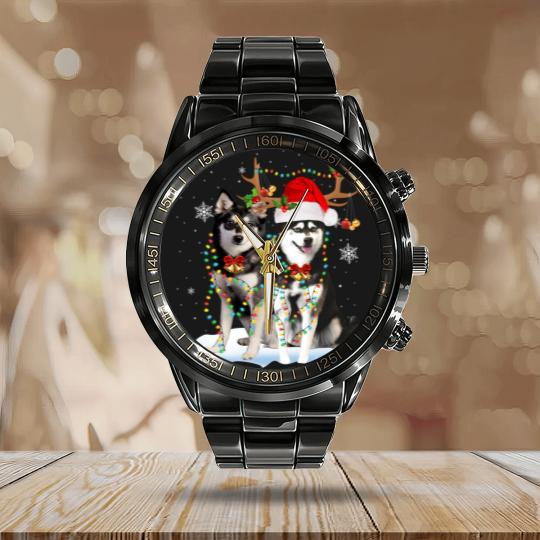 Discover Alaskan Klee Kai Christmas Tree Lights Reindeer Xmas Pajama 151 Calendar Steel Band Watch