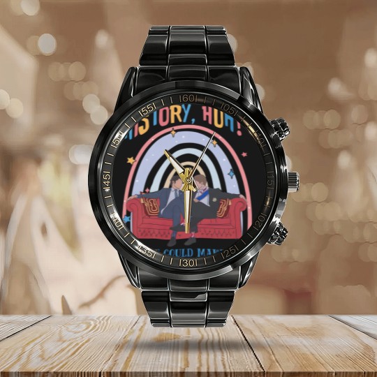 Discover History, Huh? Calendar Steel Band Watch, Red White and Royal Blue