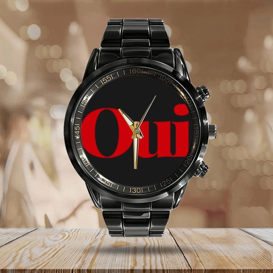 Discover Oui Calendar Steel Band Watch, French slogan Calendar Steel Band Watch, cute yes Calendar Steel Band Watch