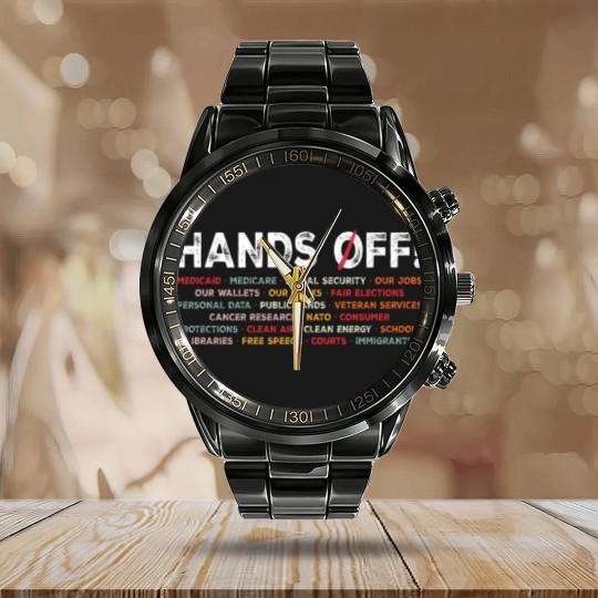 Discover Hands Off Protest Calendar Steel Band Watch, Political Activism Calendar Steel Band Watch, Save Public Lands Medicare Social Calendar Steel Band Watch