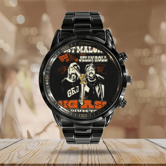Discover Post Malone Jelly Roll Tour Calendar Steel Band Watch, Posty Beautifully Broken Rapper Calendar Steel Band Watch, Jelly Roll Calendar Steel Band Watch