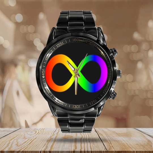 Discover autism infinity symbol// rainbow Calendar Steel Band Watch
