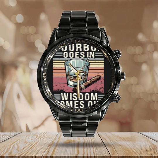 Discover Bourbon For Men Bourbon Goes In Wisdom Comes Out, Bourbon Calendar Steel Band Watch, Bourbon Lover, Bourbon Whiskey, Bourbon Bottle, Bourbon Gift, Bourbon Drinker Calendar Steel Band Watch