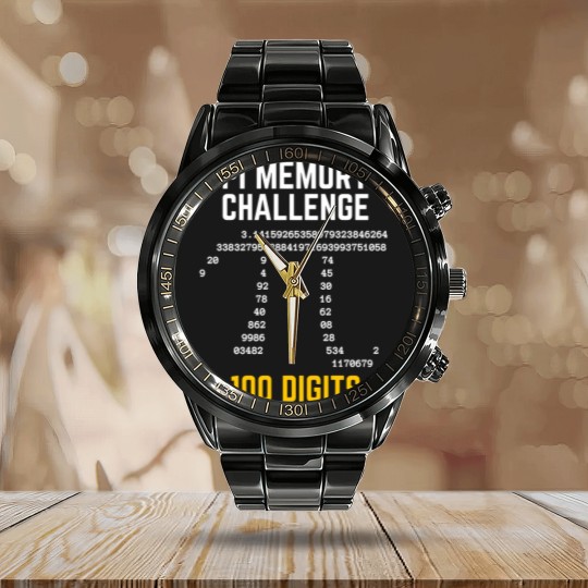 Discover 100 Digits of Pi Memory Challenge - Pi Day Calendar Steel Band Watch